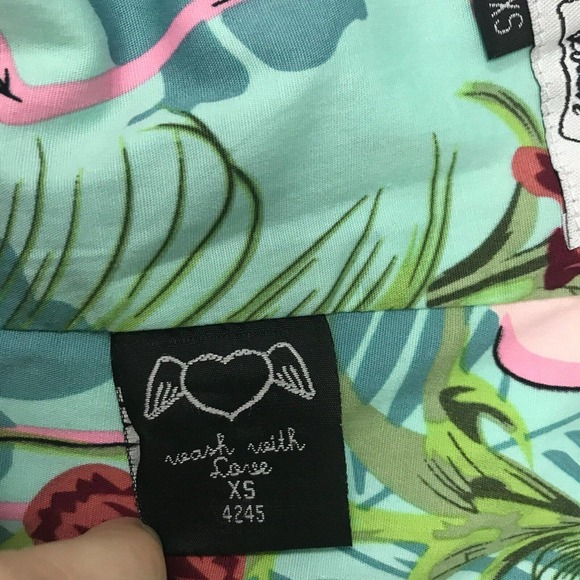 Hell Bunny Vixen Dress Womens XS Flamingo Tropical Fit & Flare V Neck Retro Flaw - Picture 7 of 12